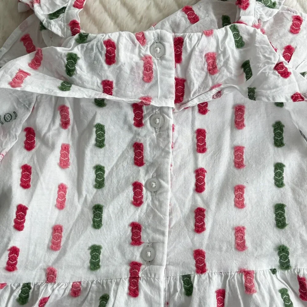 Janie and Jack Girls Size 6 White Textured Clip Dot Ruffle Dress